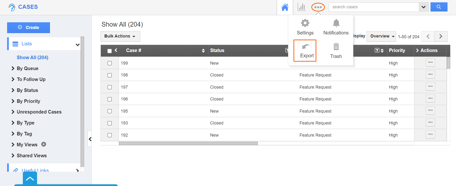 Cases - Export icon